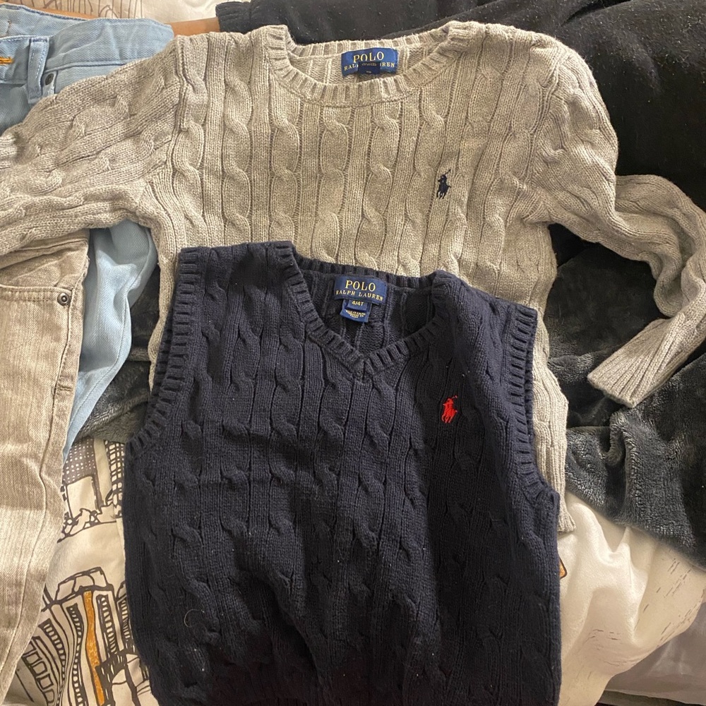 Ralph Lauren Cableknit navy blue vest and navy blue sweater